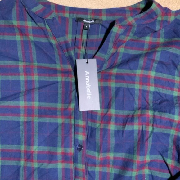 Annabelle Women's Sz Large Blue Flannel Button Down Tie Long Sleeve Tunic (I) - Picture 3 of 4